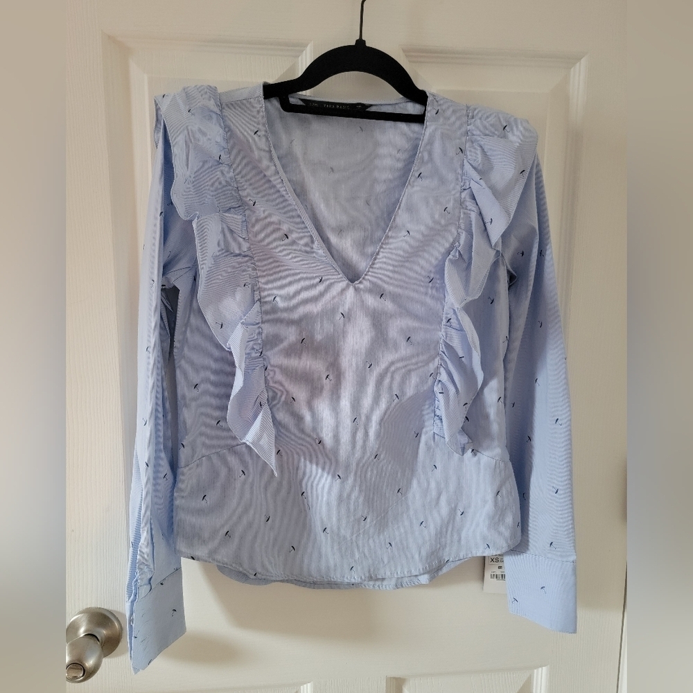 ZARA UMBRELLA PRINT RUFFLE TOP NWT - Picture 3 of 10